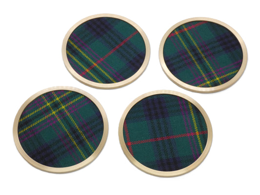 Clan Kennedy Ancient Tartan Brass Coasters Four