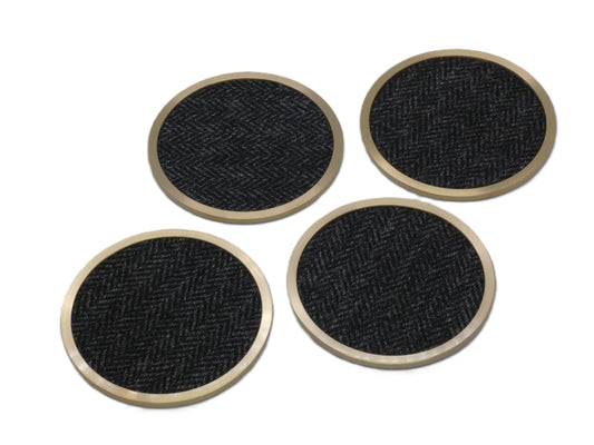 Brass coaster with Black Tweed Wool Design