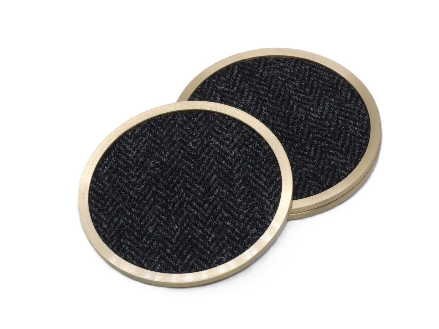 Brass coaster with Black Tweed Wool Design