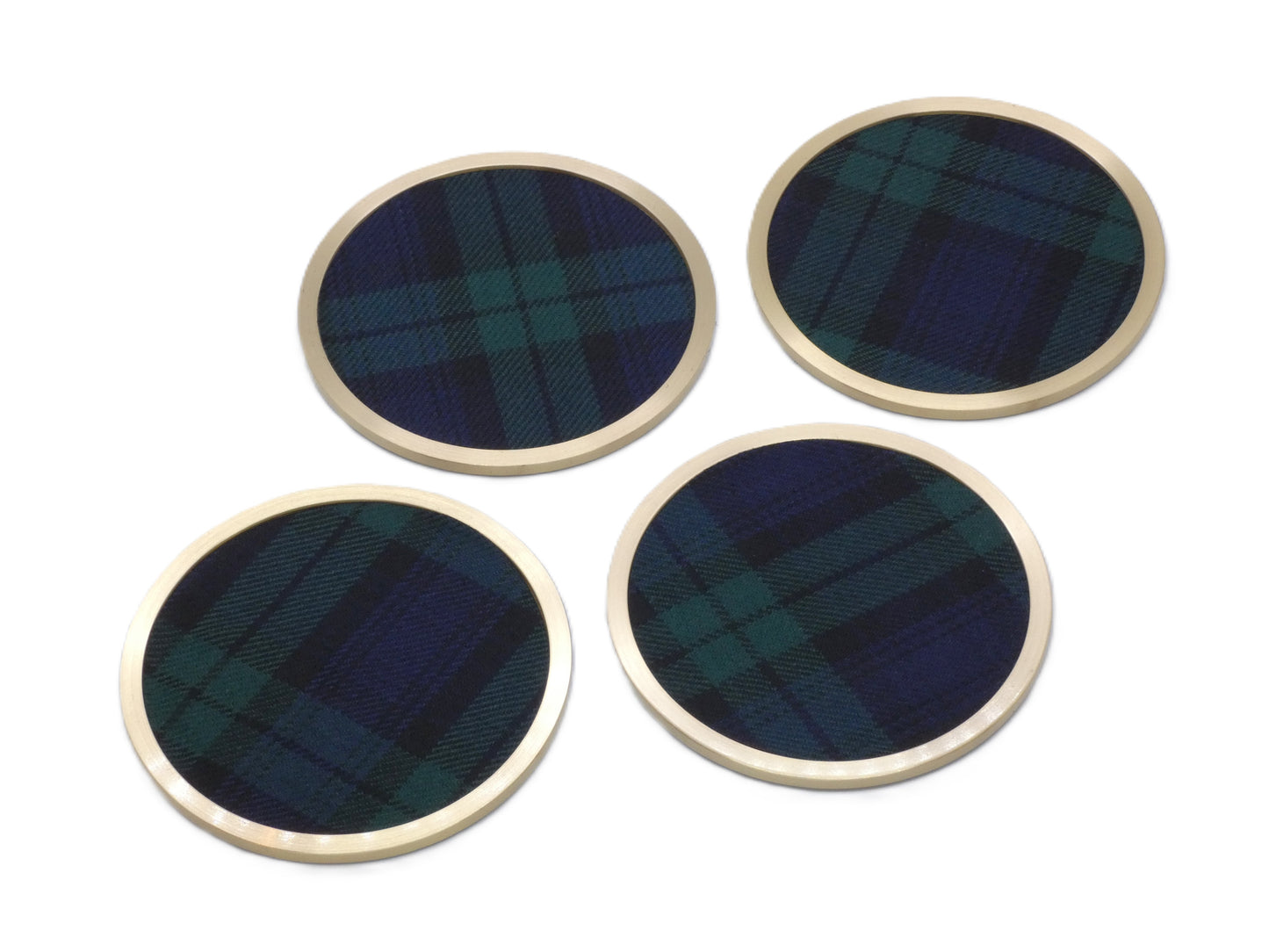 Brass coaster with Black Watch Wool Tartan Design