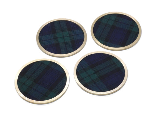 Brass coaster with Black Watch Wool Tartan Design