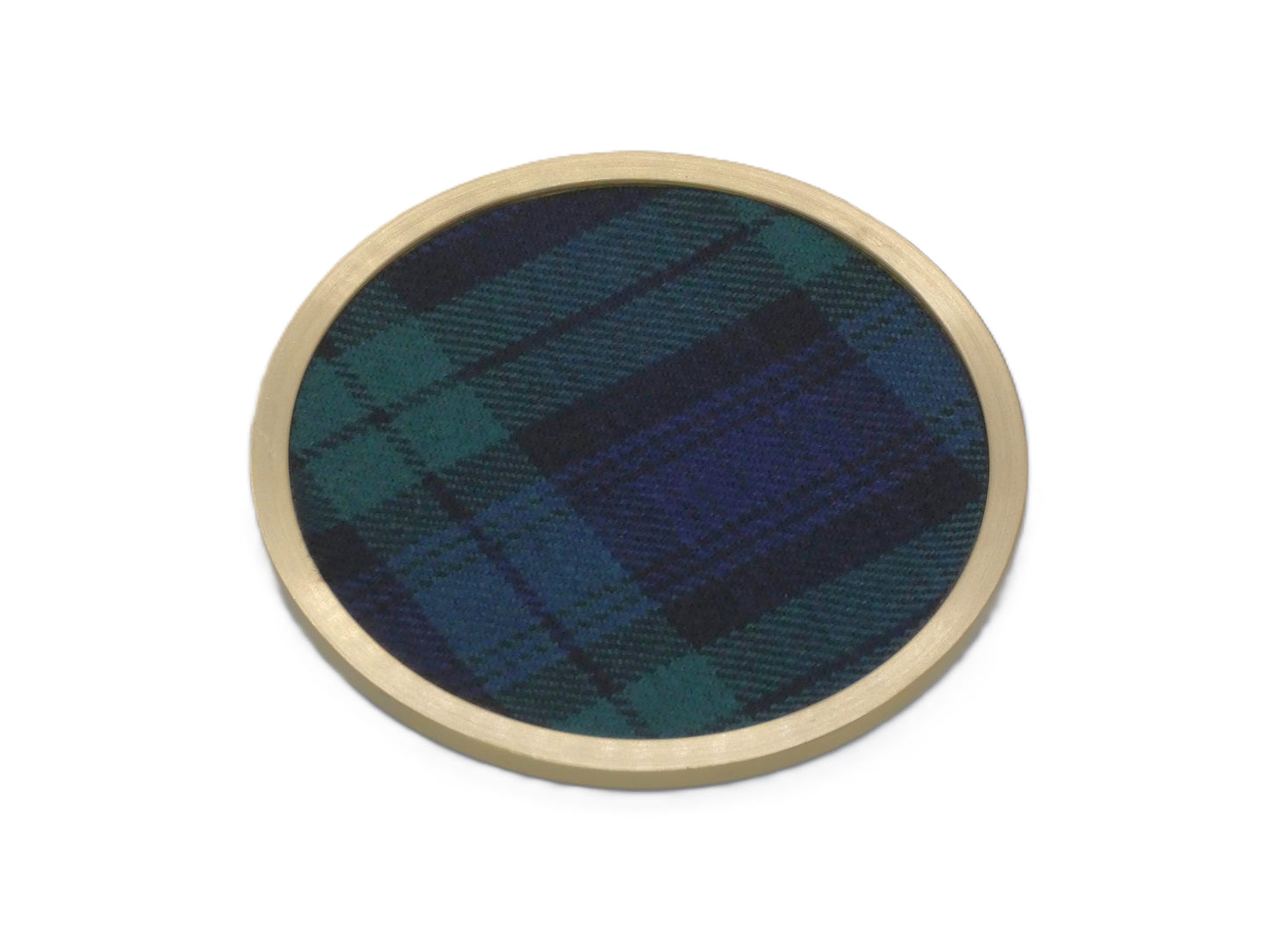 Brass coaster with Black Watch Wool Tartan Design