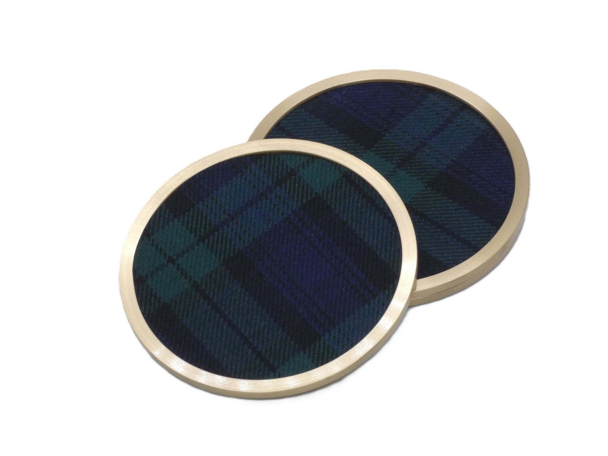 Brass coaster with Black Watch Wool Tartan Design