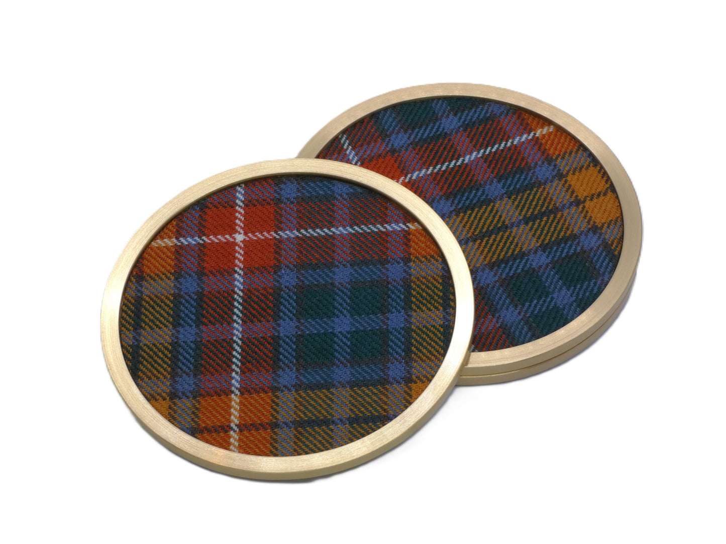 Brass coaster with Buchanan Wool Tartan Design