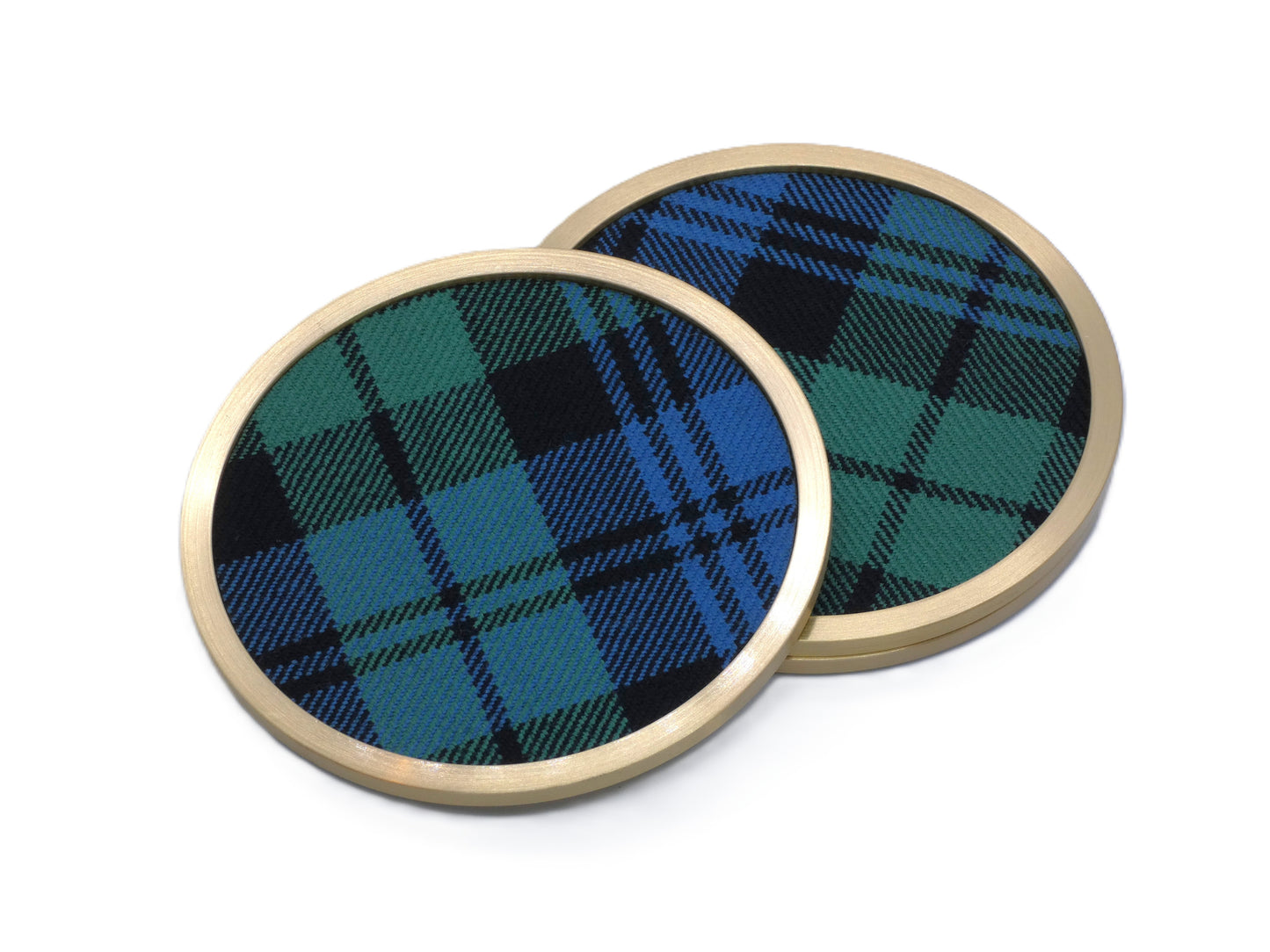 Brass coaster with Campbell Ancient Wool Tartan Design