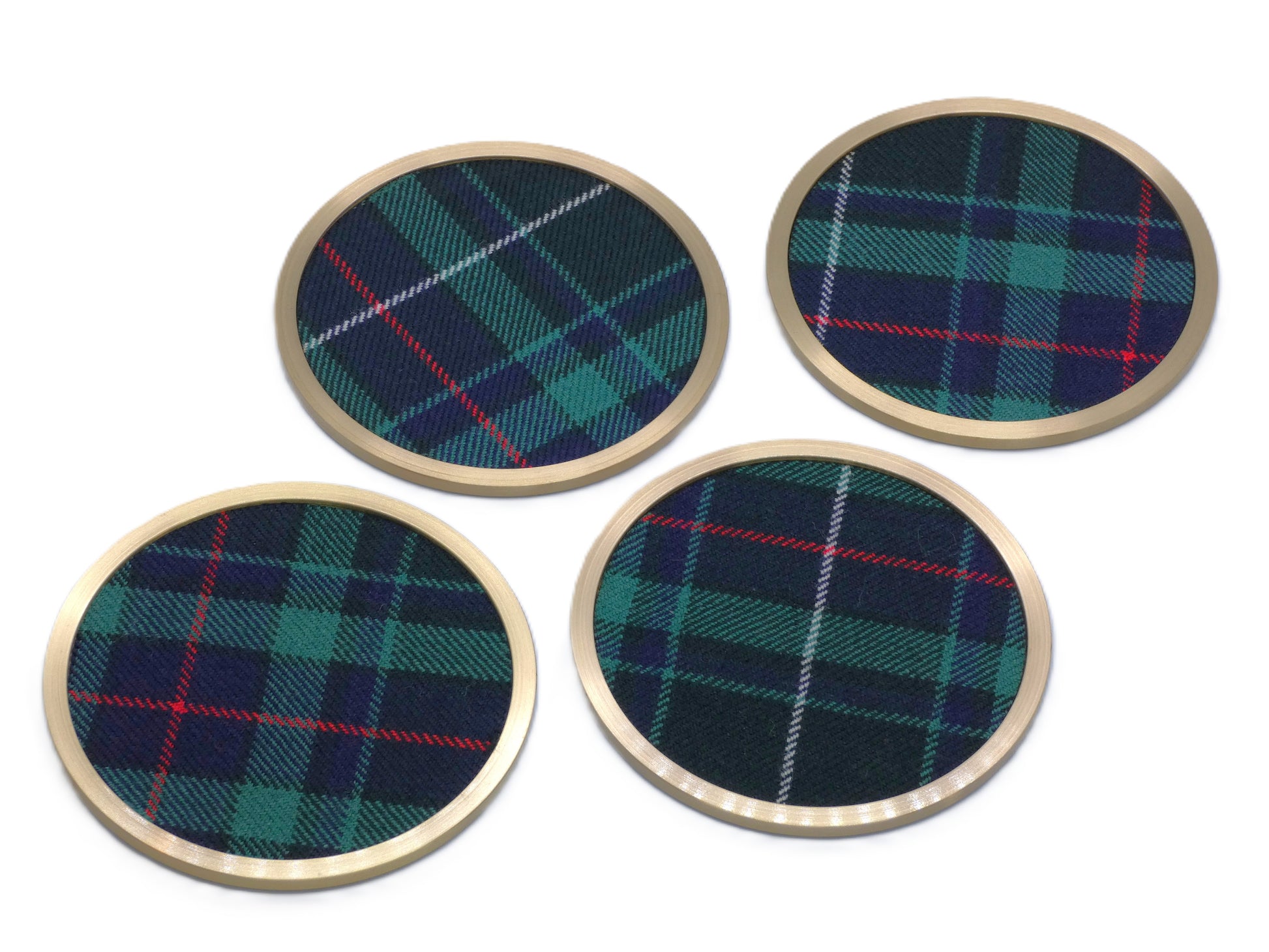 Brass coaster with Fraser Hunting Wool Tartan Design