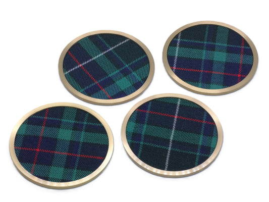 Brass coaster with Fraser Hunting Wool Tartan Design