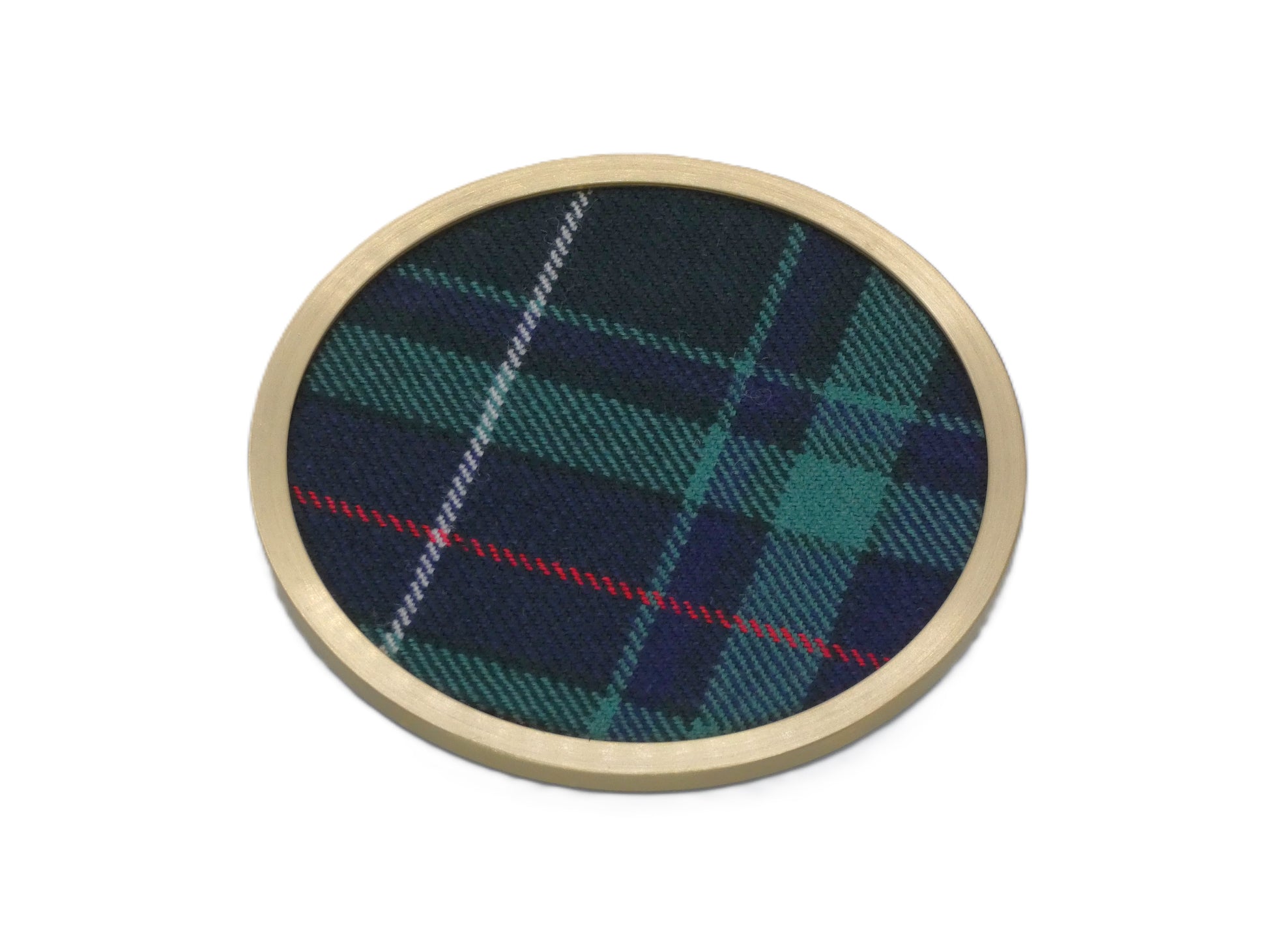 Brass coaster with Fraser Hunting Wool Tartan Design