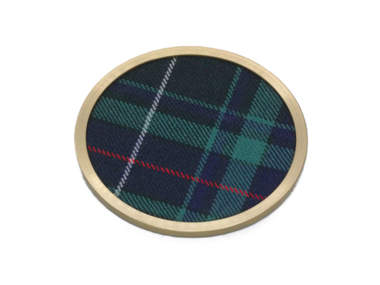 Brass coaster with Fraser Hunting Wool Tartan Design