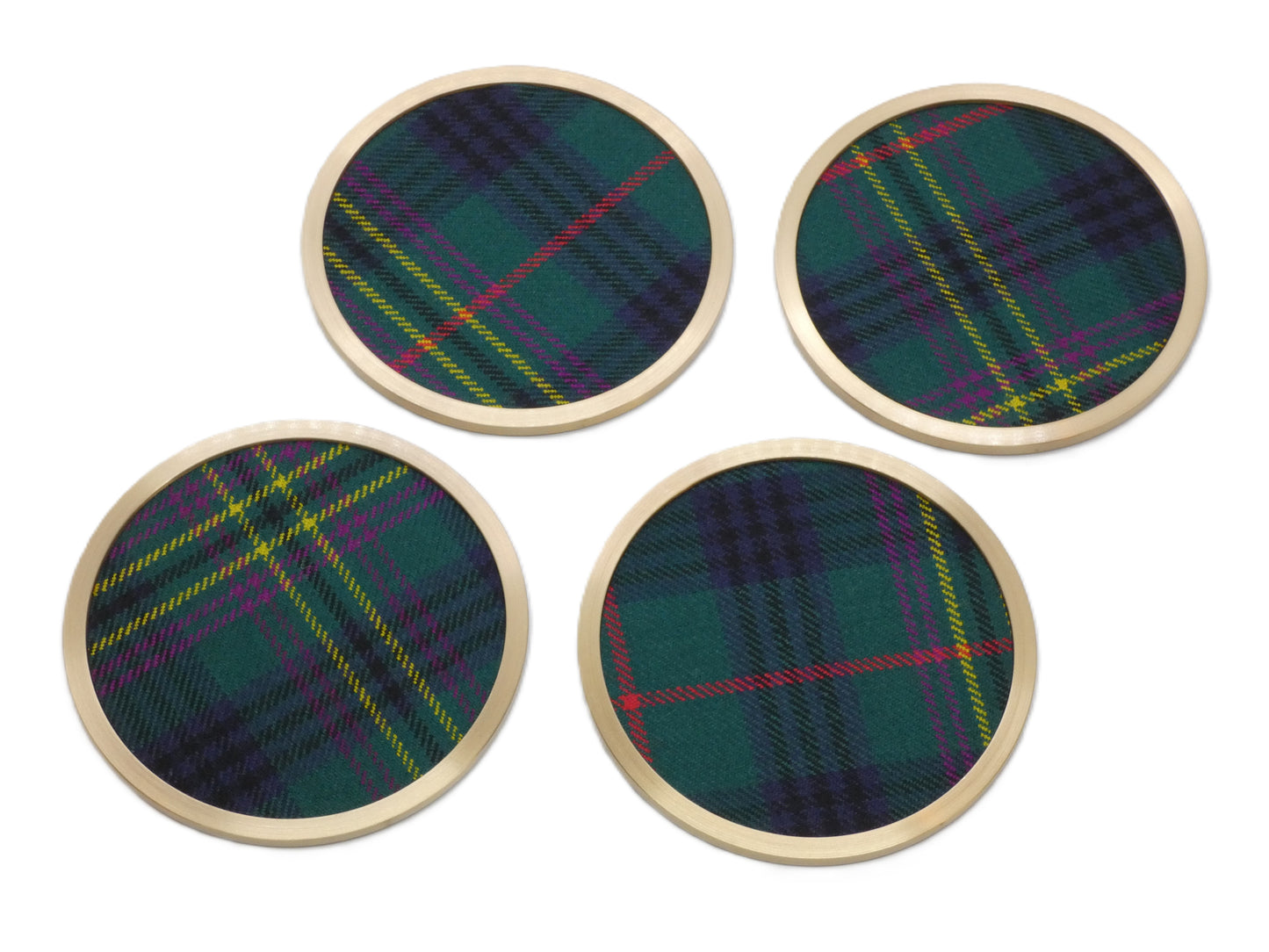 Clan Kennedy Ancient Tartan Brass Coasters Four