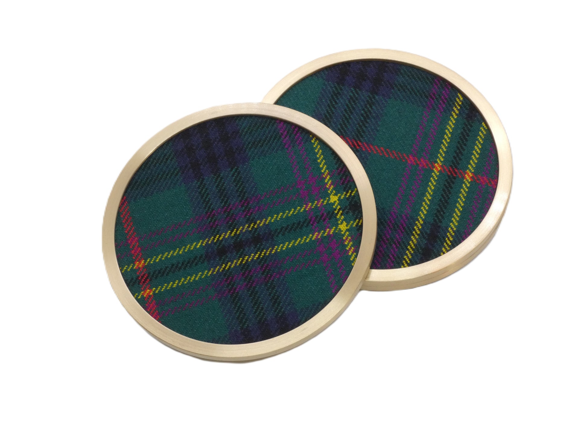 Clan Kennedy Ancient Tartan Brass Coasters Stacked