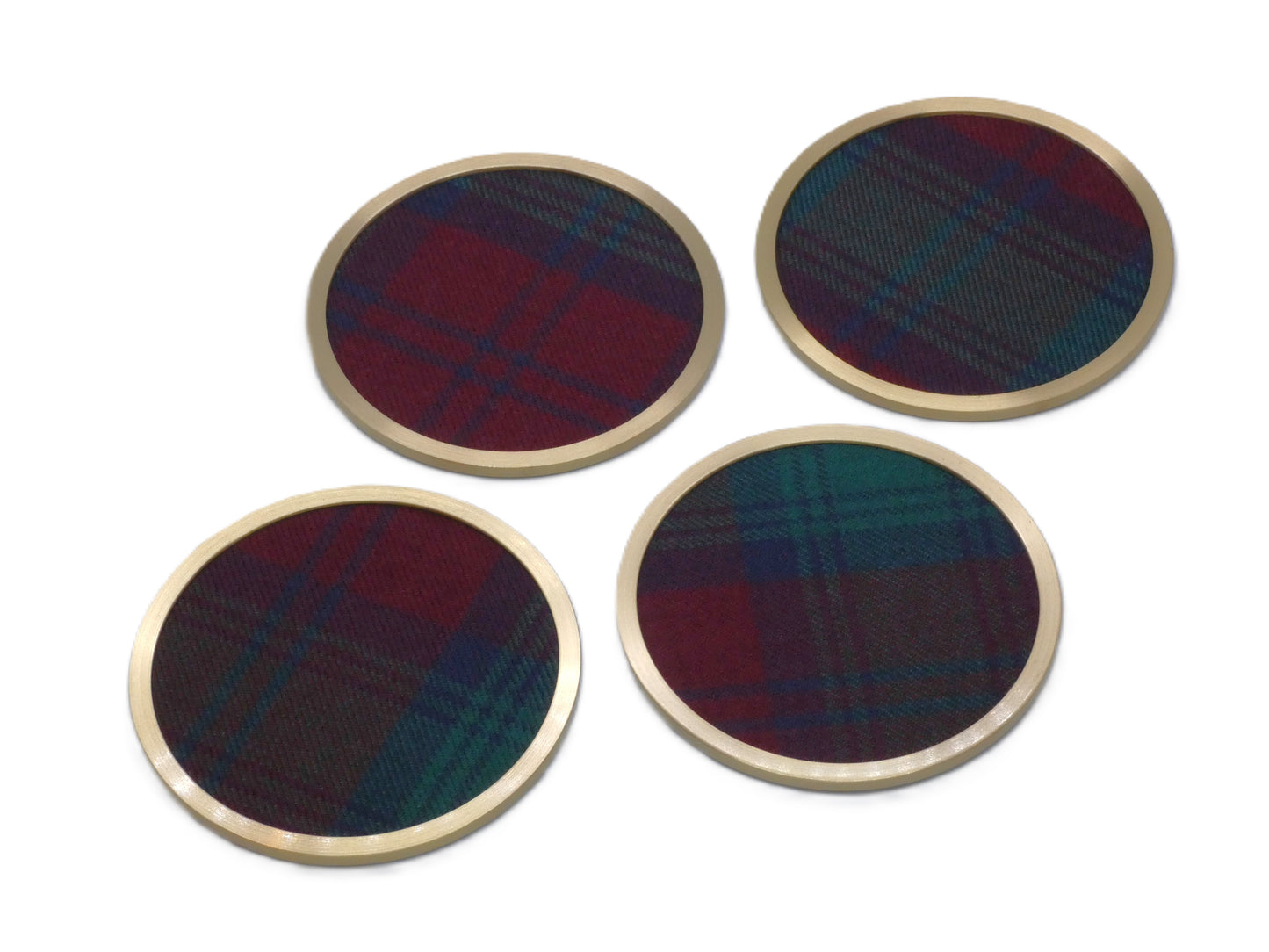 Brass coaster with Lindsay Modern Wool Tartan Design
