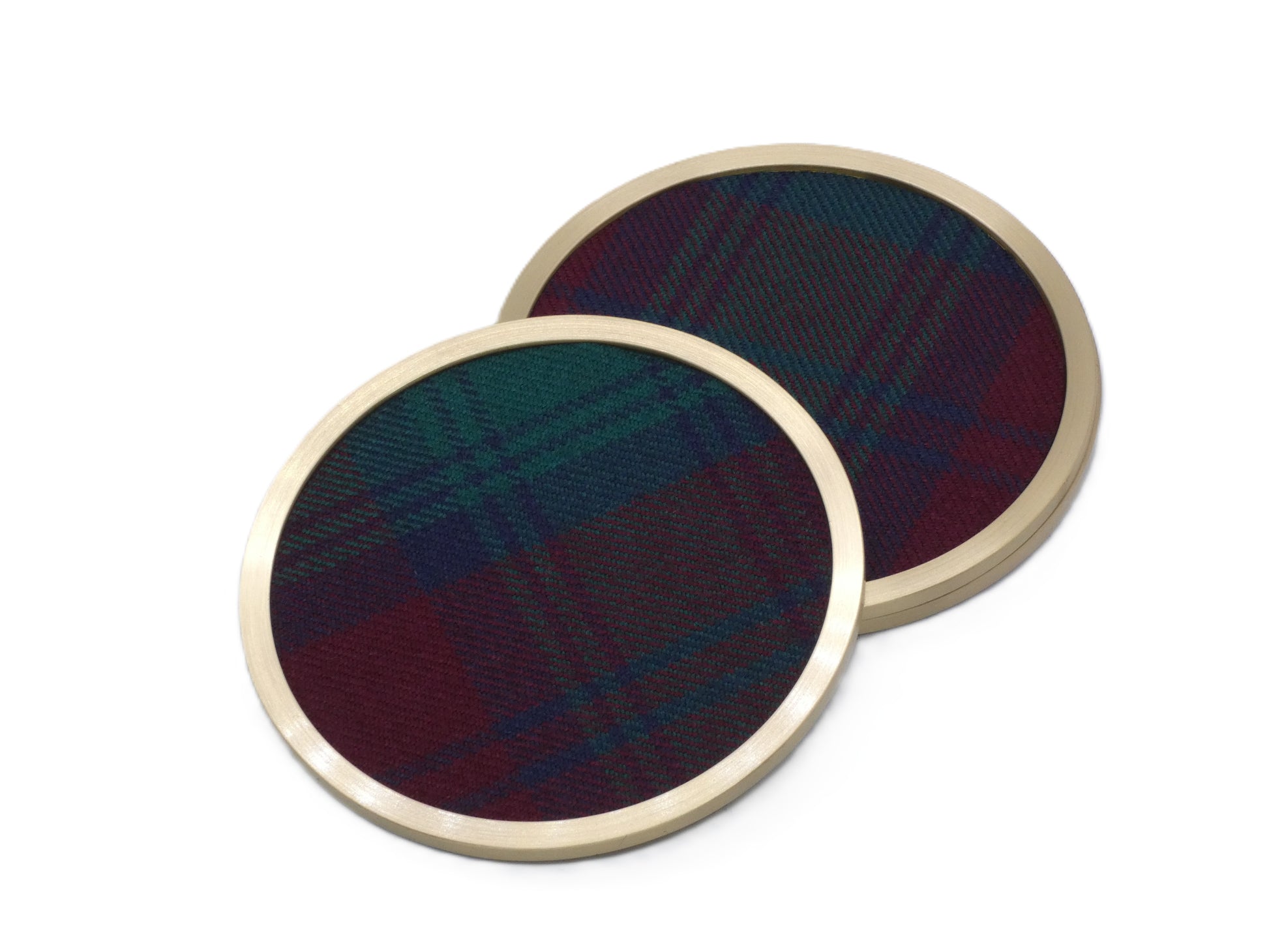 Brass coaster with Lindsay Modern Wool Tartan Design