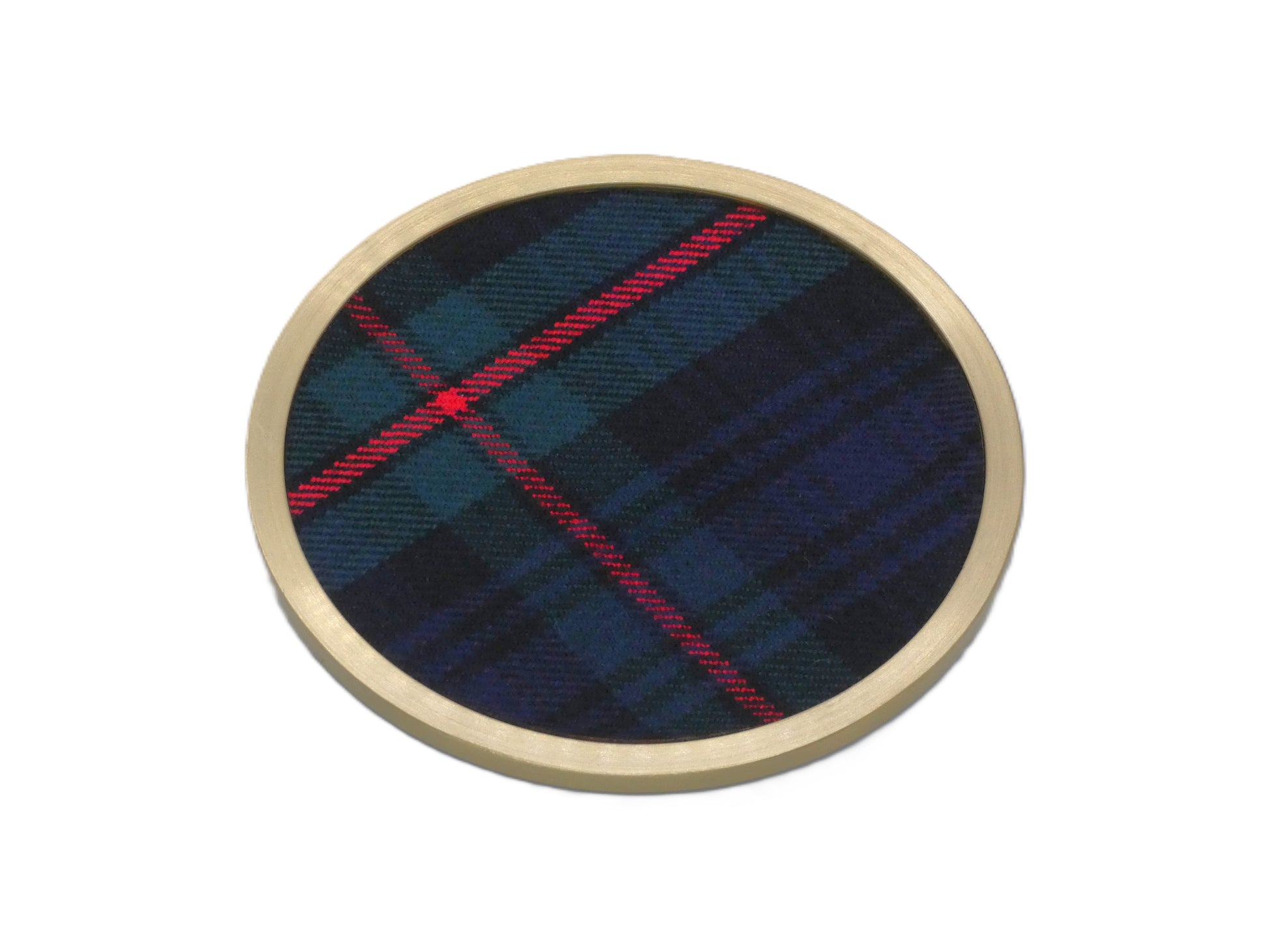 Brass coaster with MacKinlay Wool Tartan Design