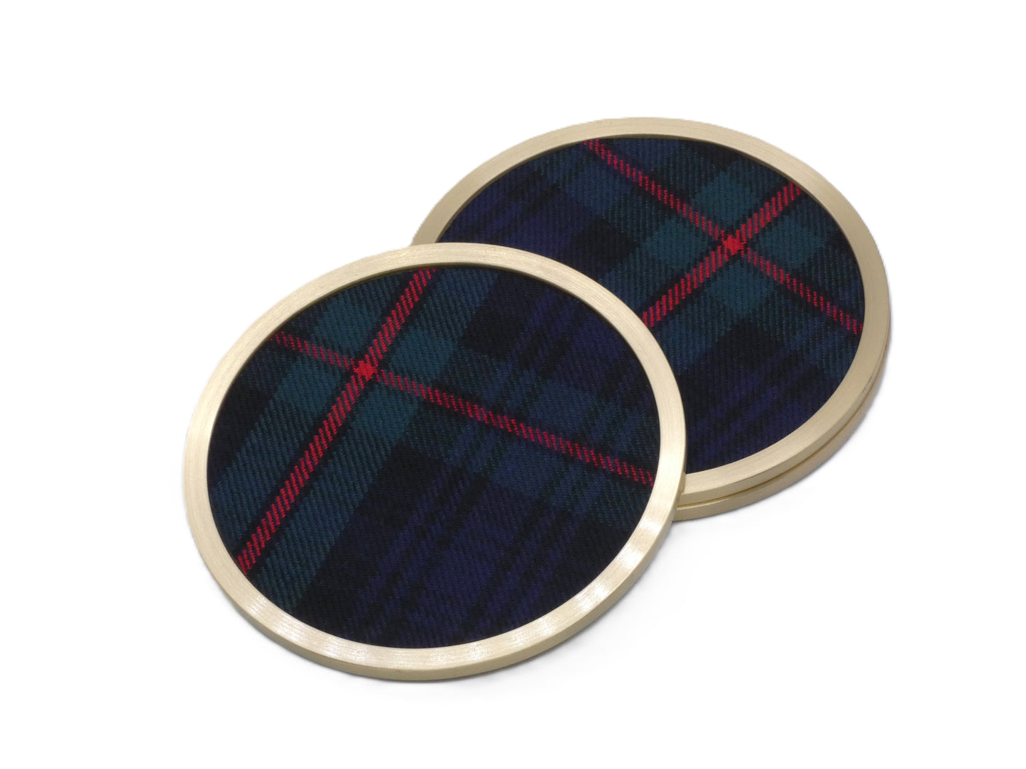 Brass coaster with MacKinlay Wool Tartan Design