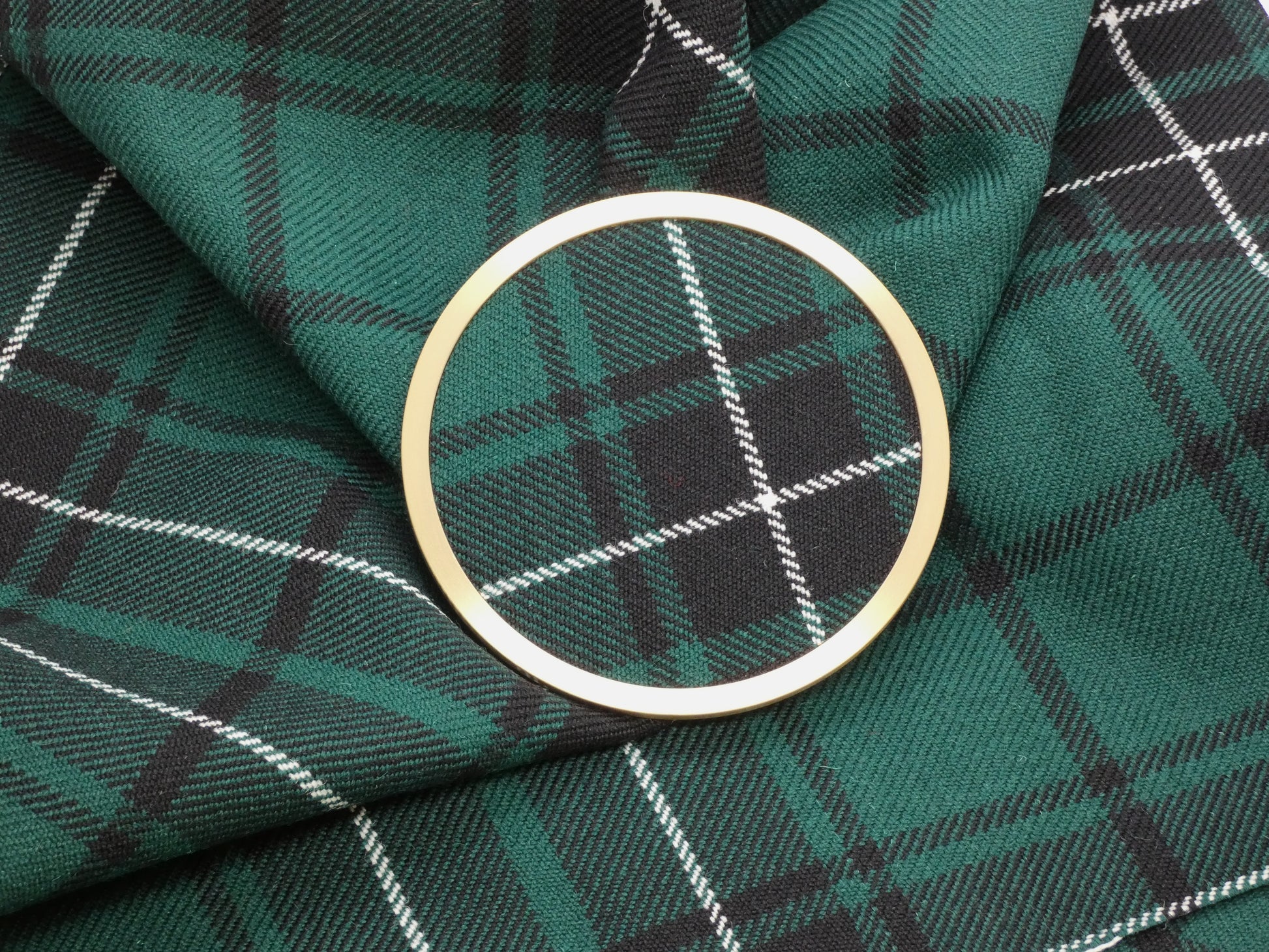 MacLean Hunting Modern Tartan Brass Coaster on Tartan Wool Fabric