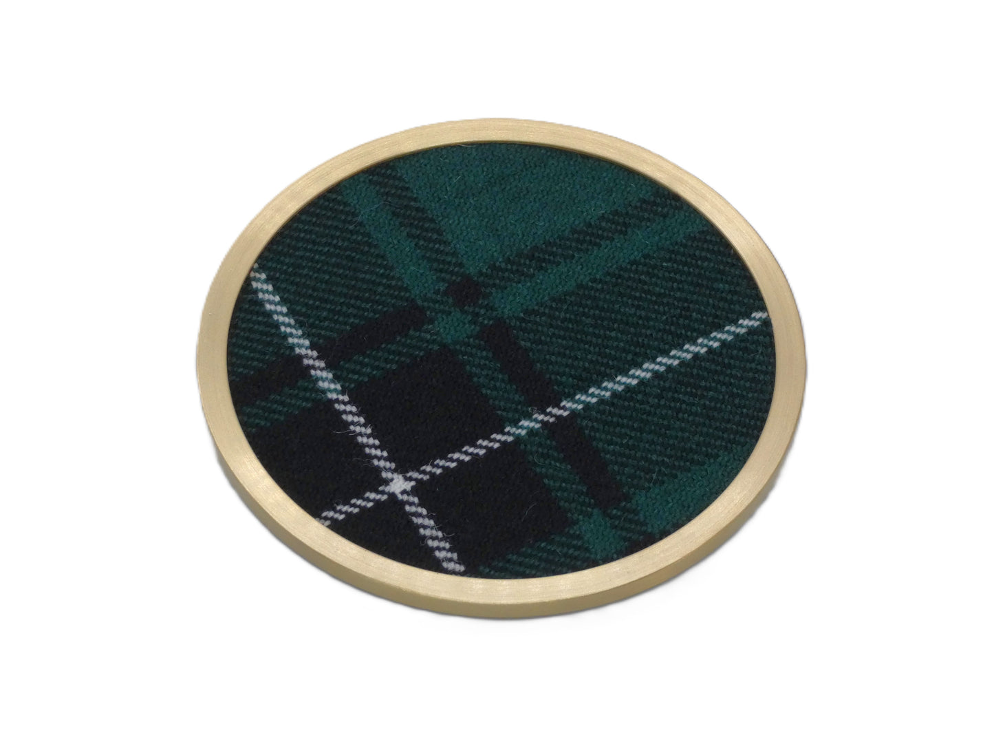 Brass coaster with MacLean Wool Tartan Design