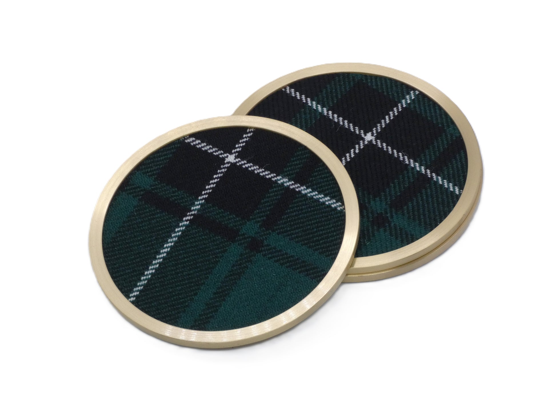 Brass coaster with MacLean Wool Tartan Design