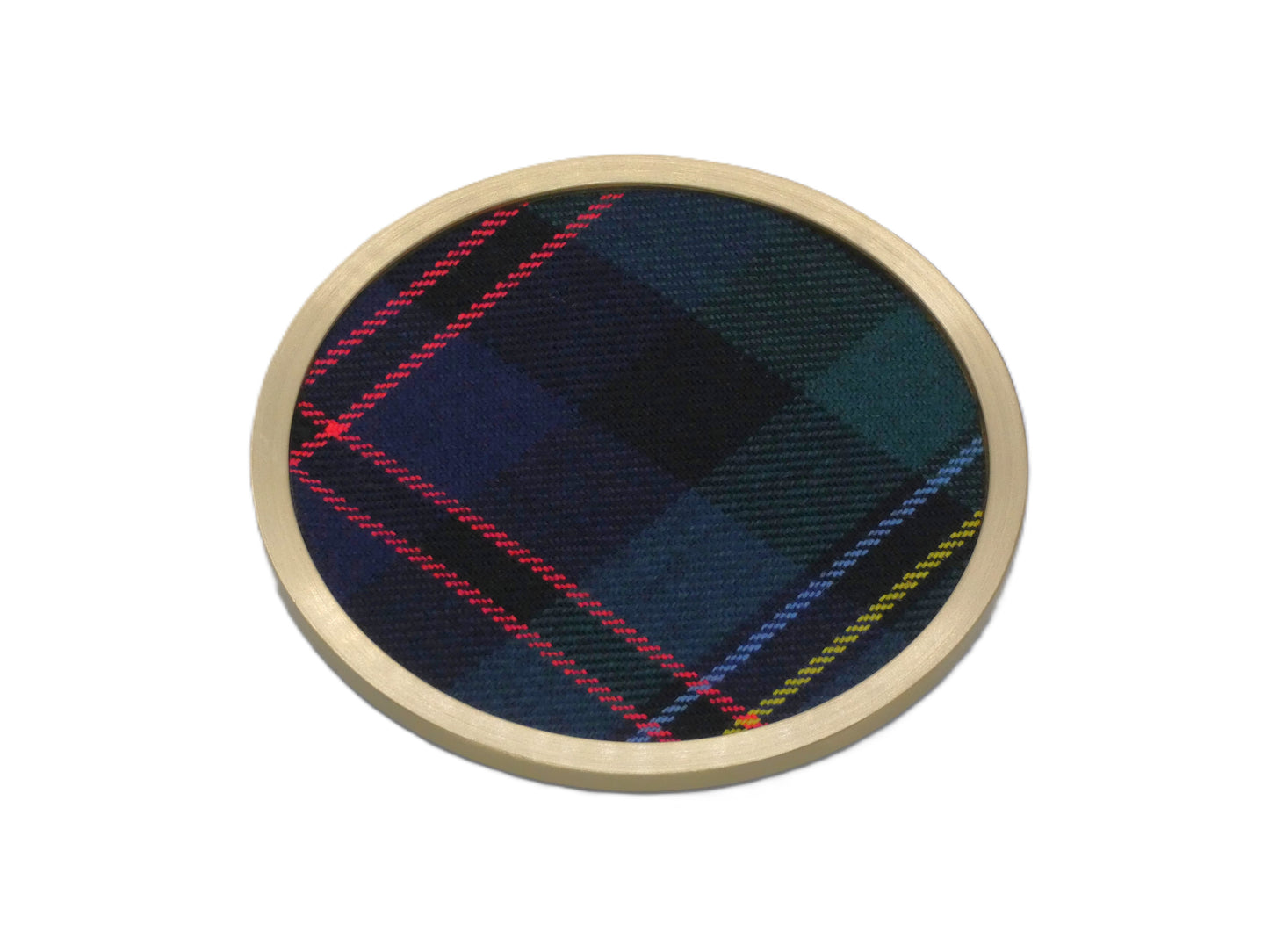 Brass coaster with Malcolm Wool Tartan Design