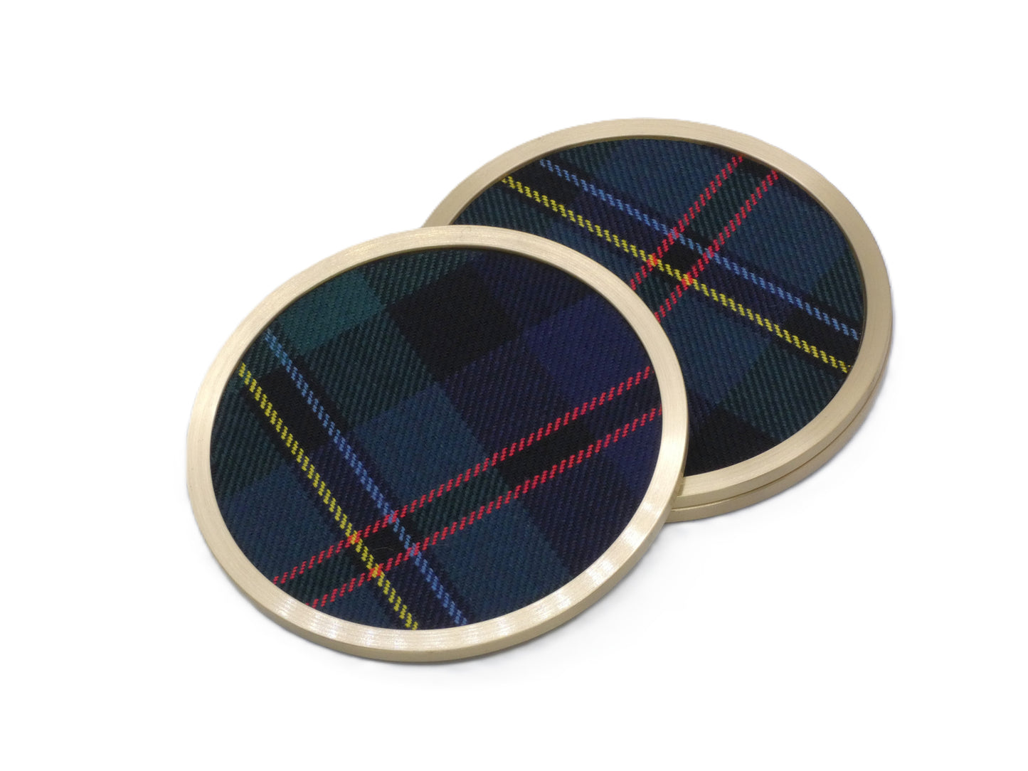 Brass coaster with Malcolm Wool Tartan Design