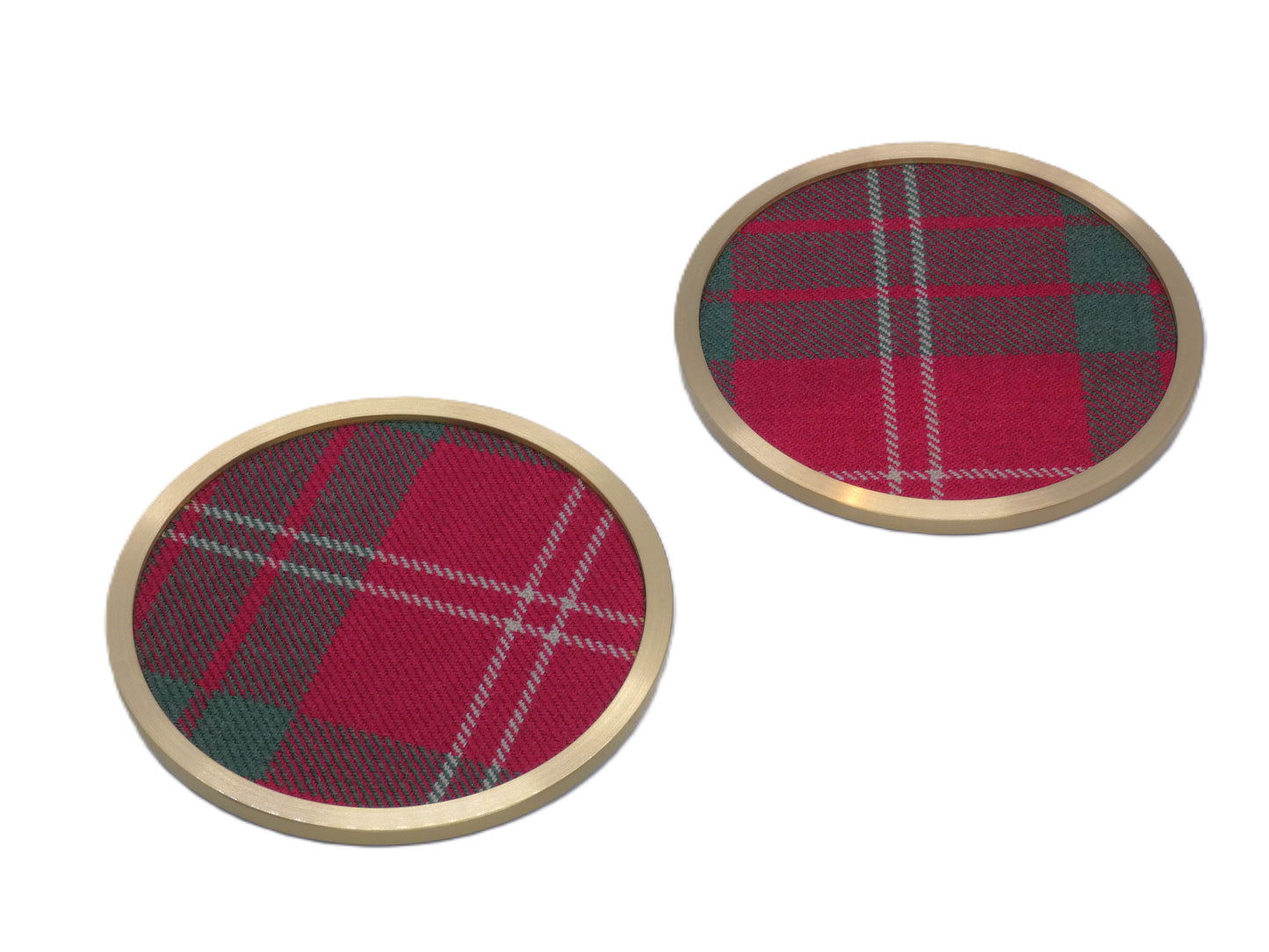 Crawford Muted Wool Tartan Brass Coasters