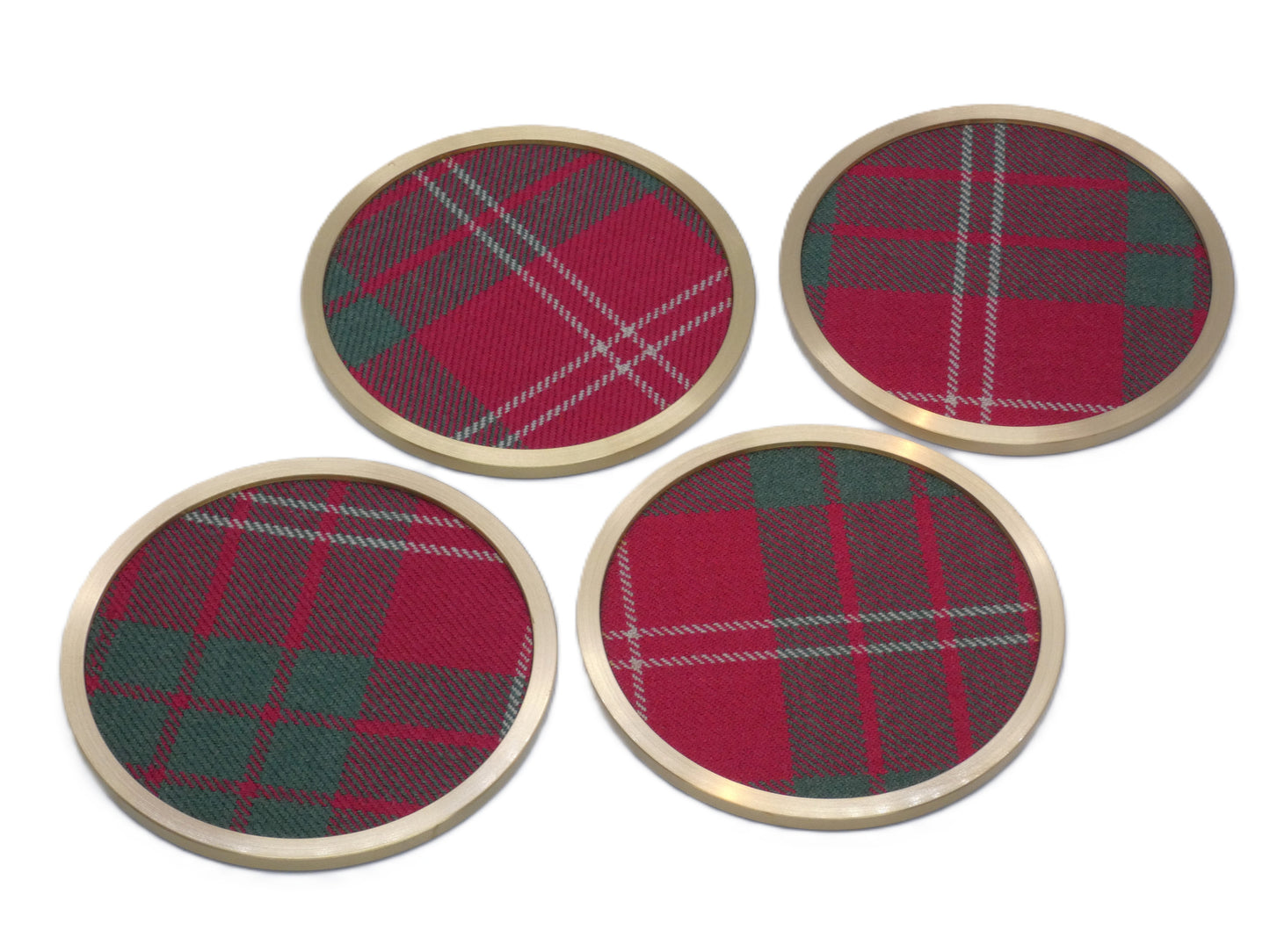 Crawford Muted Wool Tartan Brass Coasters
