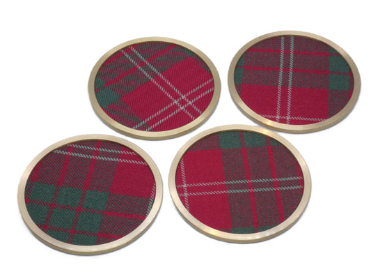 Crawford Muted Wool Tartan Brass Coasters