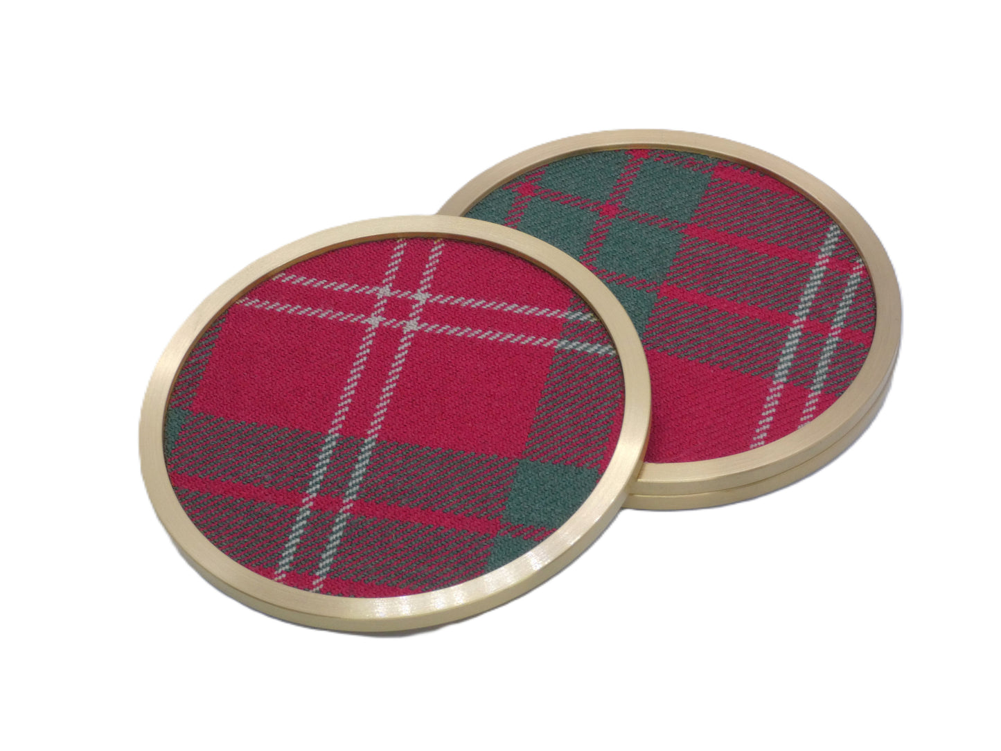 Crawford Muted Wool Tartan Brass Coasters