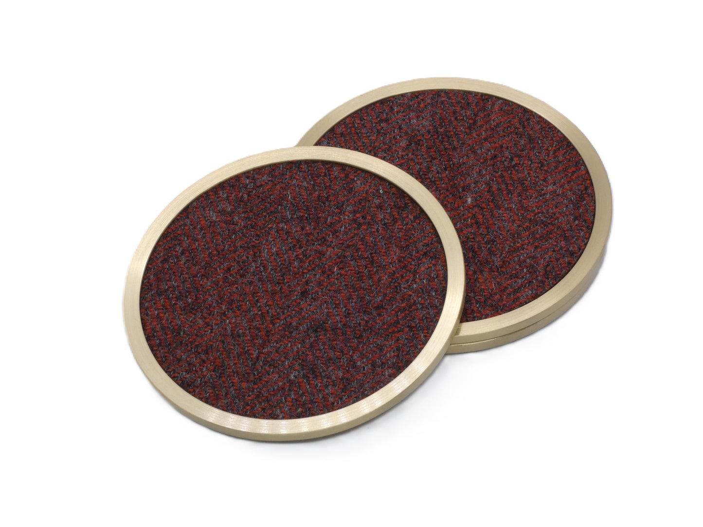 Brass coaster with Red Tweed Wool Design