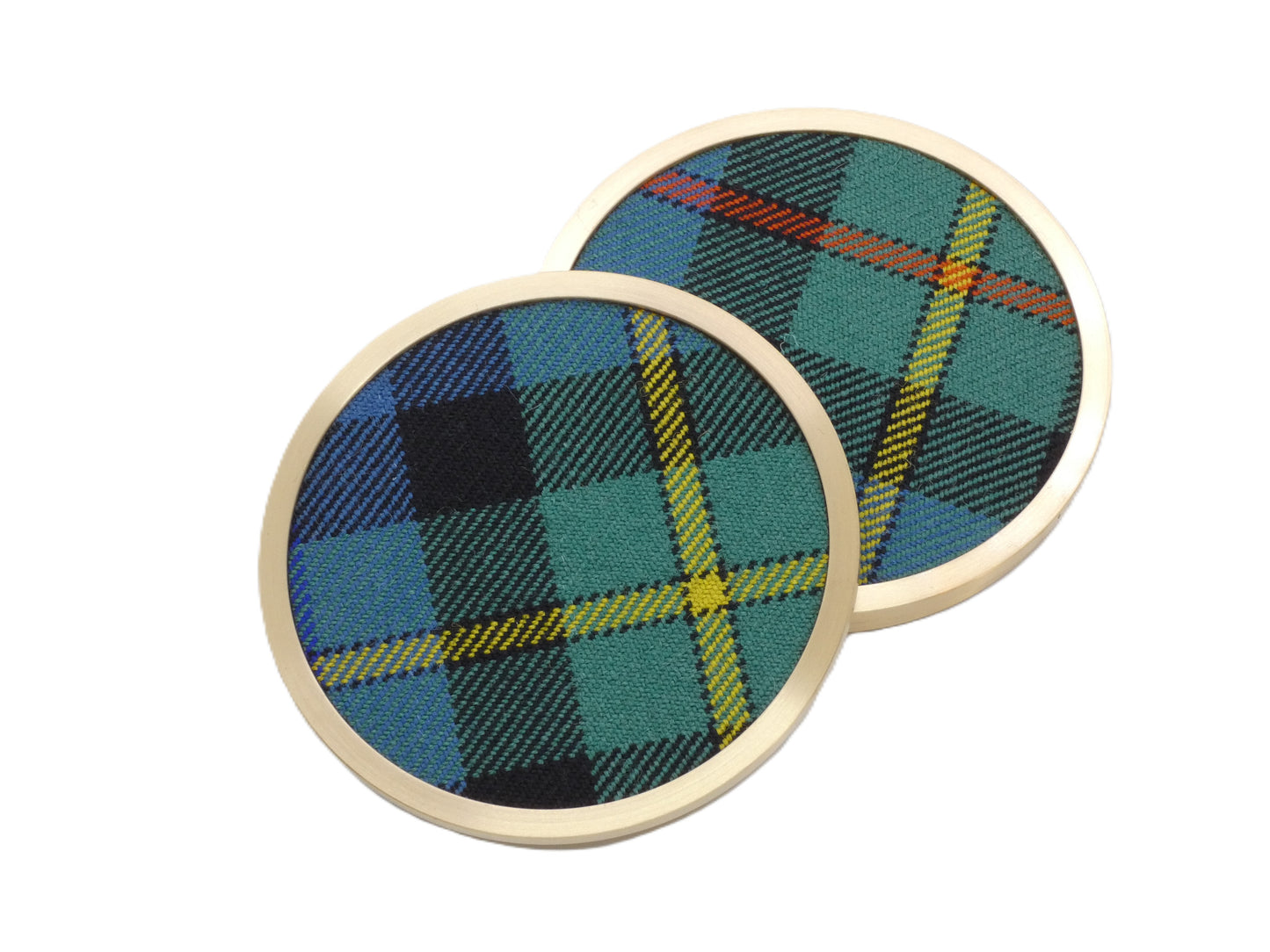 Clan Smith Ancient Tartan Brass Coaster Stacked