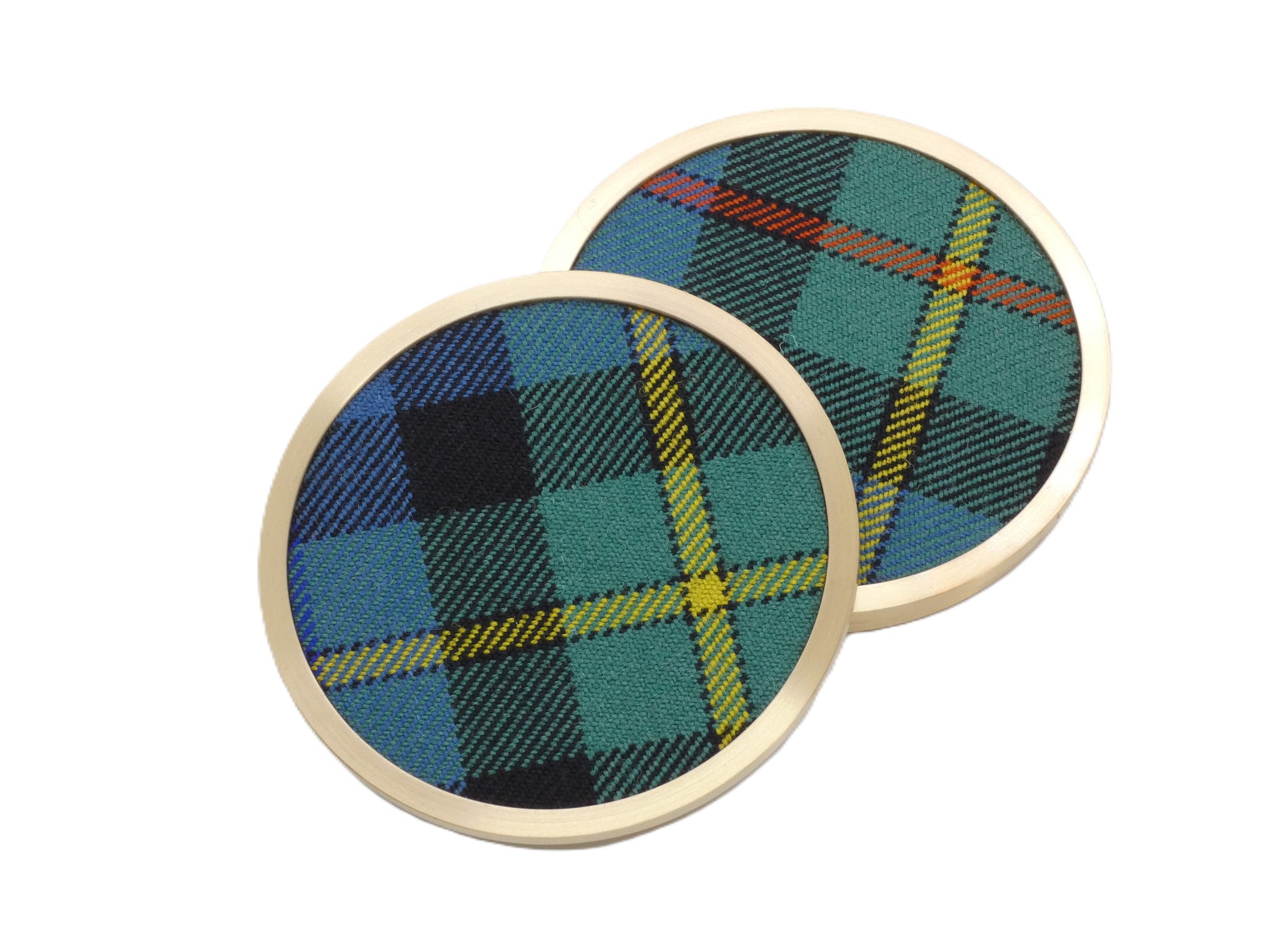 Clan Smith Ancient Tartan Brass Coaster Stacked