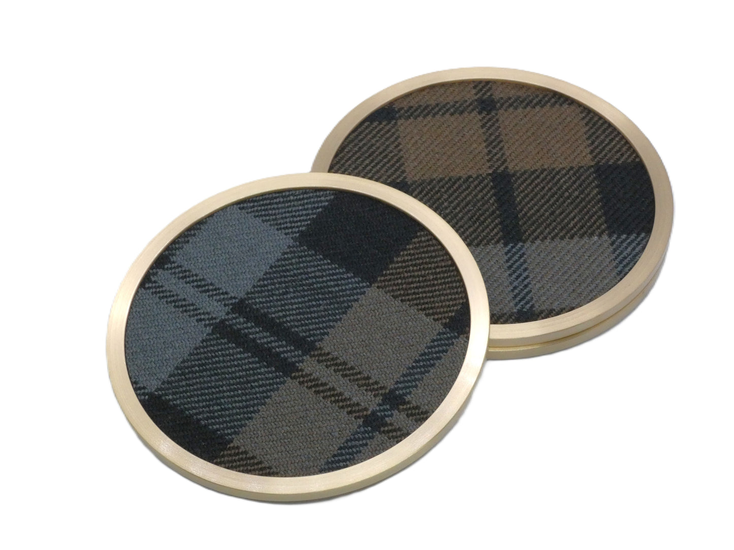 Weathered Black Watch Tartan Brass Coasters Stacked